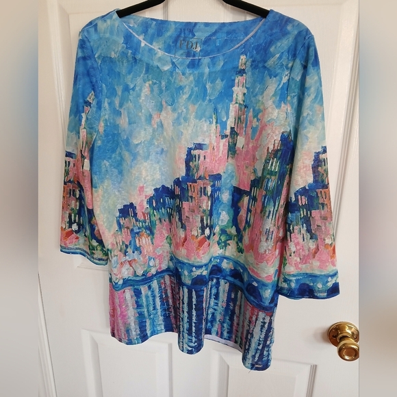 Like New FDJ French Dressing Jeans Top Multi Color 3/4 Length Sleeves artsy - Picture 1 of 7